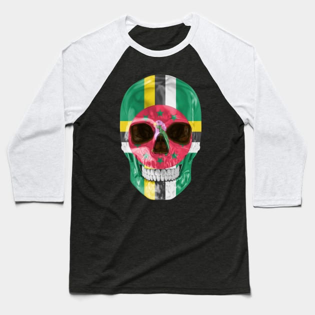 Dominica Flag Skull - Gift for Dominican With Roots From Dominica Baseball T-Shirt by Country Flags